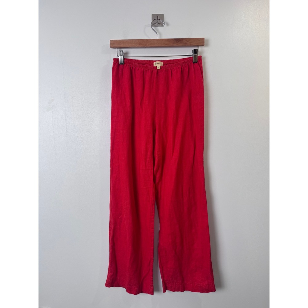 Donni Women Red Linen Pants Elastic Waist Wide Leg XS